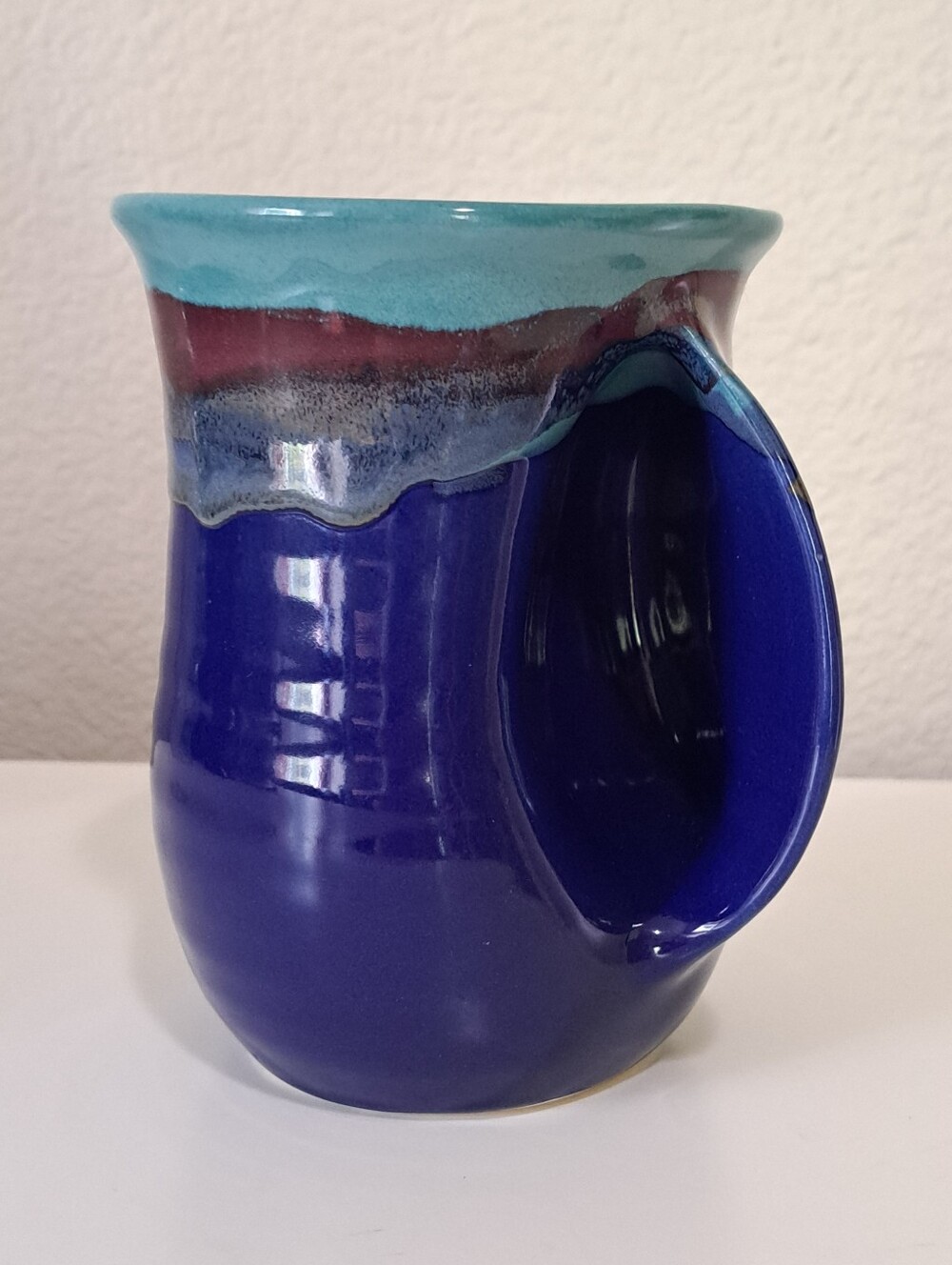 Neher Pottery Handwarmer Tea/Coffee Mug Mystic Waters Blue 14oz Right Hand